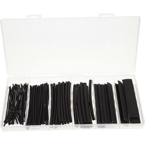Sortiment an Schrumpfschläuchen für elektrische Leitungen (DIY-Set). – 10,00 x 1,30 x 1,30 cm – Schwarz (1/3)