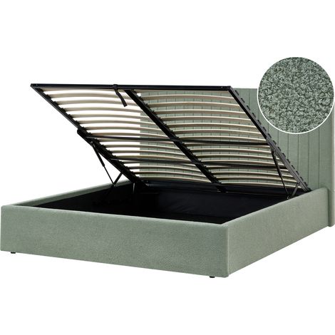 Cama con almacenaje de bouclé 160 x 200 cm cabecero capitoné verde Vion (1/5)