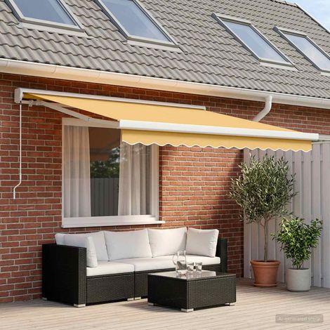 Store banne rétractable manuel pour terrasse et jardin en aluminium et toile Sable 300 x 250 cm, 39.15kg - PANGIVO (1/4)