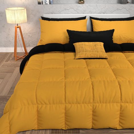 Couette Chaude Hiver 240x260 Bicolore Jaune Noir, Double Face, Couette pour lit 2 Personnes, en Microfibre 300g/m² (1/5)