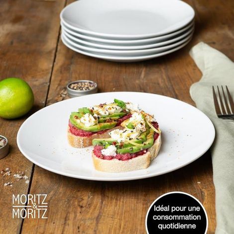 Assiette A Dessert - Porcelaine Blanche - Diamètre 20,5 Cm Hauteur 2,5 Cm - Pour Petit-Déjeuner Et Dessert - Set De 6 (1/5)