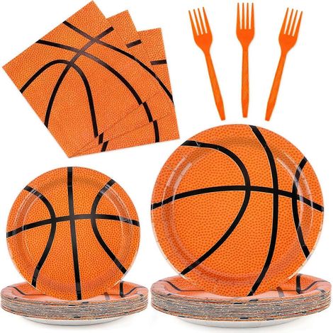 Décorations de fête thème golf (96 pièces) : assiettes serviettes fourchettes... Pour 24 personnes couleur orange (1/5)