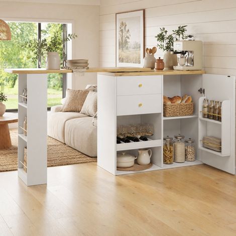 Barra giratoria blanca de MDF, 2 cajones, mueble de almacenaje giratorio HAVRYA (1/5)