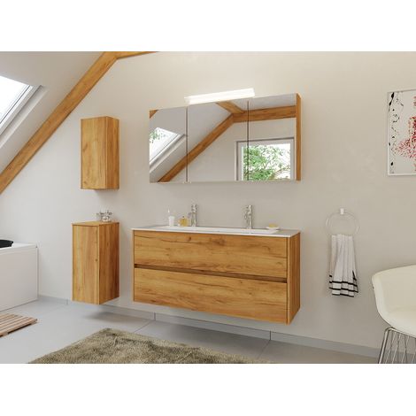 Doppel-Badmöbel Set Taifun 4tlg. 120 cm Spiegelschrank und 2x Badschrank eiche (1/5)