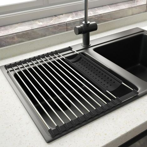 Reno – Cesta escurridora de acero inoxidable para fregadero – Plegable y extraíble – 43 cm x 32,5 cm – Resistente al calor hasta 204 °C – 43CM32 (1/5)