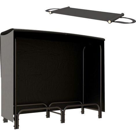 Range-bûches 120 x 36 x 99 cm, avec sac de transport en toile Oxford 600D, housse déperlante, pour jardin ou terrasse, en métal noir. (1/5)