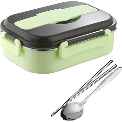 Doppelwandige, isolierte Lunchbox aus Edelstahl mit Geschirrfach, tragbar und auslaufsicher, ideal für Schüler, Büroangestellte und Reisende, blau. (1/5)