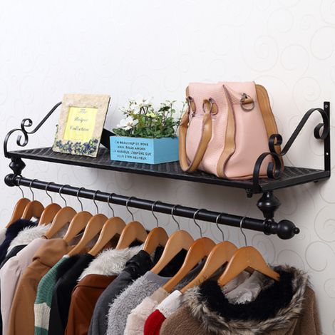 Metal Clothes Rail Wall Mounted Garment Hanging Display Storage Rack and Shelf (1/5)