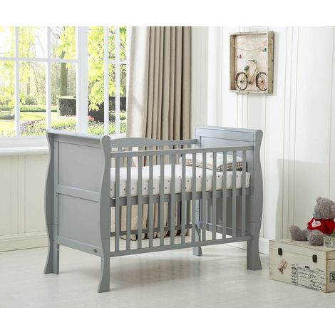 MCC Solid Wooden Cot bed Savannah Sleigh Cotbed & Water Repellent Mattress GREY (1/5)