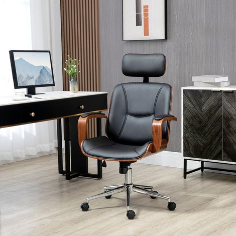 Fauteuil de bureau noir ergonomique haut dossier avec repose-tête amovible pour télétravail (1/4)