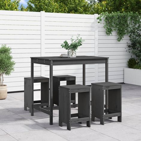 5-tlg. Gartenbar-Set Grau Massivholz Kiefer (1/5)