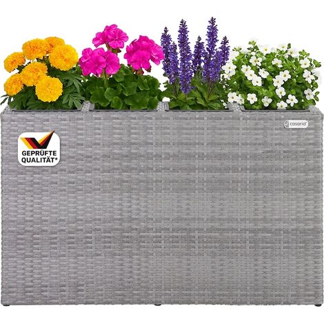 Bac à fleurs en polyrotin Jardinière 4 compartiments 95x27x60 cm Pot de fleurs Bac intérieur extérieur Gris (1/5)