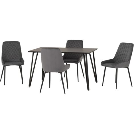 Marlow & Avery Indoor Dining Set with 4 Chairs - Black Marble/Grey Velvet