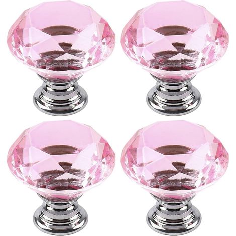 Ensemble de 4 boutons de porte en cristal rose - Poignées de meubles - Poignées pour armoires, penderies et tiroirs - Tiroirs de cuisine et de bureau - Rose (1/5)