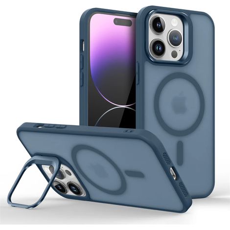 (iPhone 12 mini, bleu) Étui de téléphone magnétique antichoc pour iPhone avec support et protection d'objectif en verre. (1/3)