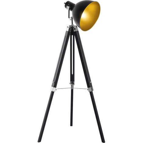 Tripod Floor Lamp, Spotlight Reading Lamp w/ Adjustable Height, Angle, Wood Legs for Living Room, Bedroom, Home, Office, Black and Gold