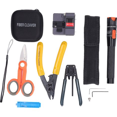 Kit de raccordement fibre optique FTTH avec puissancemètre, cliveuse, pince à dénuder, pince Miller et serre-câble, outillage complet. (1/5)