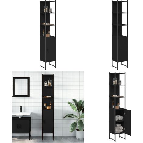 Armario de baño madera de ingeniería negro 33x33x185,5 cm - Armario de baño negro - Armario de baño madera