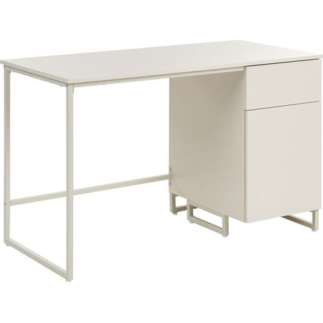 Home Office Desk Light Beige MDF 120 x 60 cm Steel Frame with Drawer Closed Storage Modern Minimalist Design LEXTON (1/5)