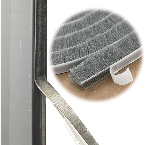 Spazzola per guarnizioni di finestre/porte scorrevoli, lato telaio (9,75 m x 2,91 cm di supporto x 2,36 cm di spazzola, grigia) (1/5)