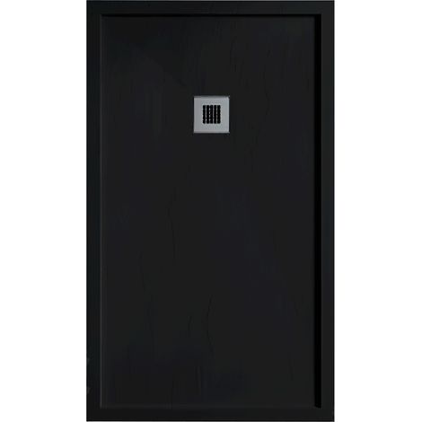 Receveur de douche 90 x 140 cm extra plat noir en résine minérale SARIN Acier inoxydable