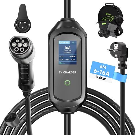 Electric Car Charger 3.6 kW 6 m Type 2 Mobile Wallbox 6-16 A (1/5)