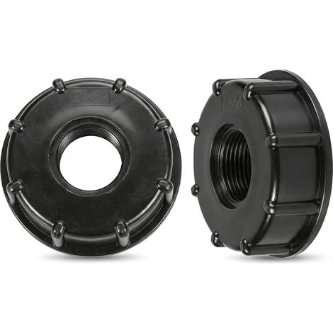 Lot de 2 Adaptateur Cuve 1000L S60x6 vers 3/4 Pouce Sortie Robinet, Raccord Bouchon Plastique Noir pour Récupérateur Eau de Pluie, Connecteur Standard pour Arrosage Jardin et Vanne Réservoir (1/5)