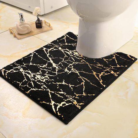 Tapis de bain antidérapant lavable, tapis de toilette avec découpe, tapis de salle de bain noir, tapis de toilette doré décoratif, accessoires pour la salle de bain, tapis de bain en (1/5)