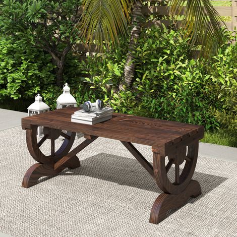 Outsunny Gartenbank Holz Wetterfest Sitzbank Gartenmöbel Rustikale Bank Natur 98 x 50 x 39,5 cm