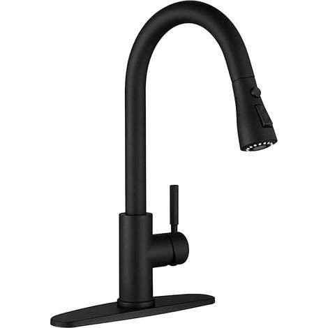 Robinet de cuisine à poignée unique avec pulvérisateur, robinet d'évier de cuisine à trou unique, noir (1/4)