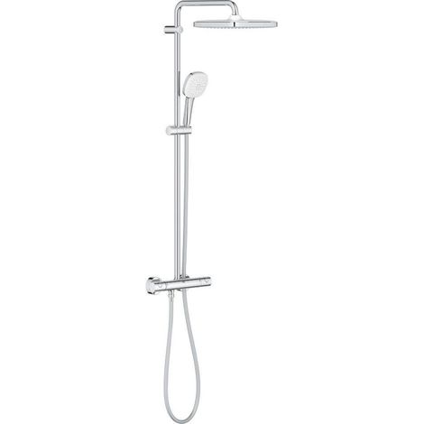 Grohe – Colonne de douche thermostatique Tempesta 250 Cube – Mitigeur mural avec bras pivotant 390mm – Douchette 2 jets Rain – Flexible 1750mm