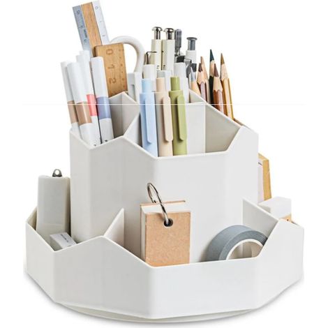 Organisateur de Bureau, Pot a Crayon Rotatif à 360 Degrés, Organiseur Bureau avec 9 Compartiments, Pot à Crayon, Porte Crayons Bureau, Rangement Stylo (1/4)