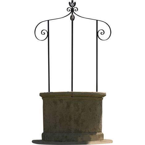Habitat Et Jardin – Puits de jardin en pierre reconstituée 120 x 210 cm – Hauteur 78 cm – Diamètre intérieur 77 cm – 9 morceaux – Ferronnerie démontable (1/2)