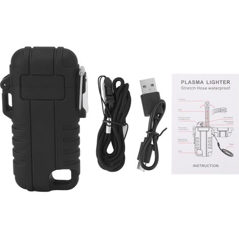 Briquet rechargeable USB, coupe-vent à double arc, imperméable, sans flamme, avec trou de suspension, noir, pour camping (1/5)