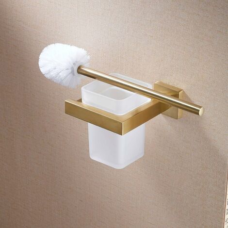Brosse de Toilette avec Support de Rangement en Acier Inoxydable Antirouille Mural de Style Moderne Finition Or Brossé, Fixation stable sur carrelage, béton ou cloison (1/5)