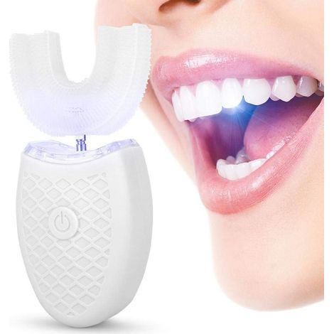 Brosse à dents électrique sonique pour adultes en forme de U, nettoyage automatique, pour une hygiène buccale optimale (blanche) (1/5)