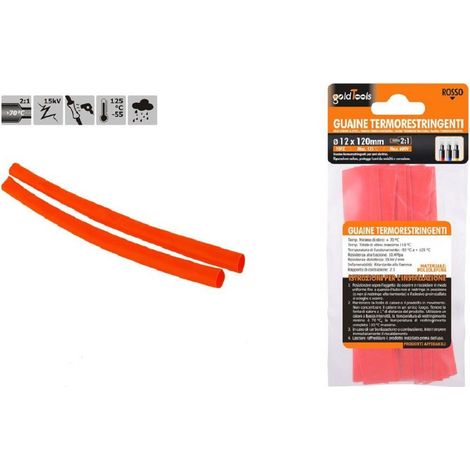 Kaela - Set 10pz Guaine Termorestringenti Termoretrattili Rosse 12x120mm Per Cavi 57086 - (1/2)