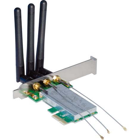 Adapterkarte Adapterkarte für mini pcie wifi Karte auf pcie x1 Mainboard Slot,
mit Slotblech und 3 externen Antennen