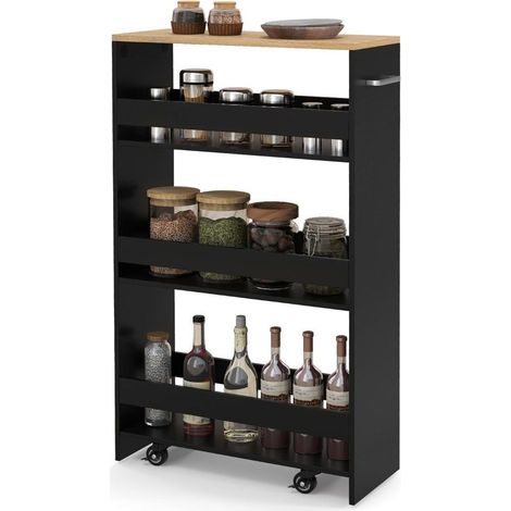 Gain de place chariot de rangement 20 cm, 4 niveaux sur roulettes avec frein, étagères ouvertes pour cuisine (1/5)