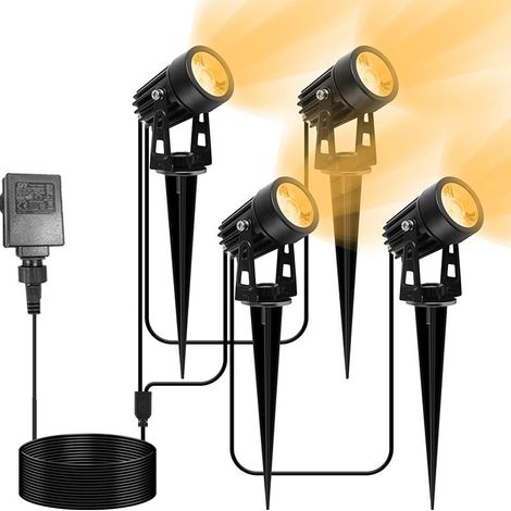 Spot LED Extérieur - 4 x 3 W - 1200 lm - IP65 - 3000 K - Blanc Chaud - Pour Jardin Terrasse Allée - Kit de 4 Pièces