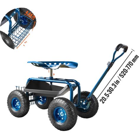 Carrello da giardino con ruote, design ergonomico, sterzo regolabile, blu (1/2)