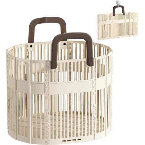 Großer, faltbarer Wäschekorb, 43 l, mit Griff, leichter Aufbewahrungskorb aus Kunststoff, faltbarer Wäschekorb für Badezimmer, Waschküche, Kinderzimmer, Beige (1/5)