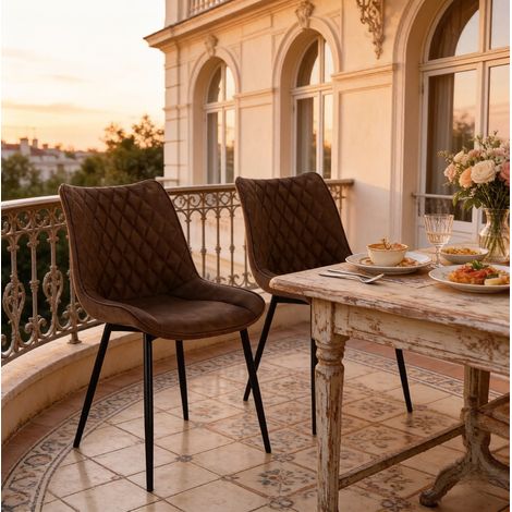 Sedia da sala da pranzo in similpelle marrone, struttura in metallo, set da 2, H 85,5 cm (1/5)