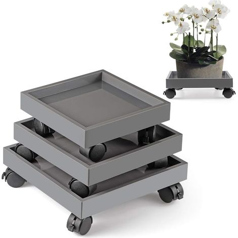 Support de Pot de Fleur à Roulette, Porte Plante, Soucoupe à roulettes pour Plantes en ABS, pour déplacer Les jardinières en Pot, Plantes à Fleurs de Pont, Lot de 3(Square) (1/5)