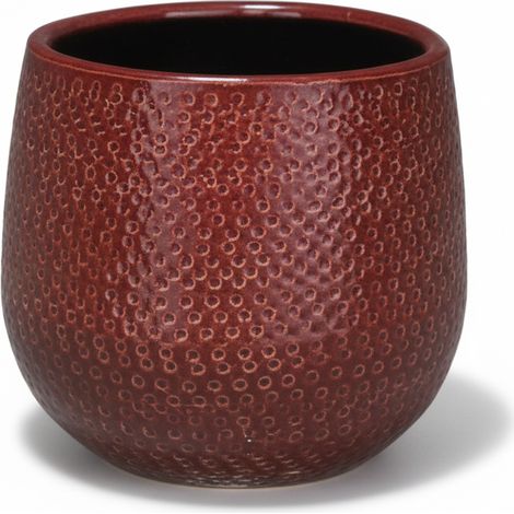 Cache-pot rond Gabriel bordeaux avec finition texturée à pointillés pour plantes diamètre 14 cm - PANGIVO