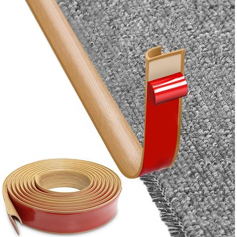 Bande de Transition Autocollante, 10M PVC Bandes de Bordure de Tapis, Bande de Bordure Moquette Transition Autocollantes entre Moquette et Parquet, pour Bords de Tapis, Escaliers (Chêne Jaune) (1/5)