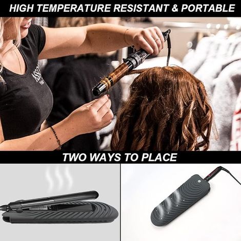 Heat Resistant Silicone Mat Cover for Straightening and Curling Iron - Portable Holder for Curling Iron and Straightening Iron - Dark Grey (1/4)