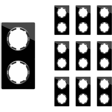 Plaque de finition Garda, en verre, vertical, 2 postes (lot de 10) - noir