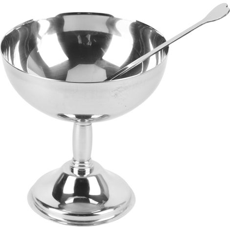 Bol à dessert vintage en acier inoxydable 304 - 11 cm - Support et cuillère inclus (1/5)
