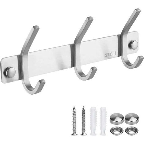 Porte Manteau Mural - Keeper - Inox - 3 Crochets - Antirouille - Design Contemporain (1/4)